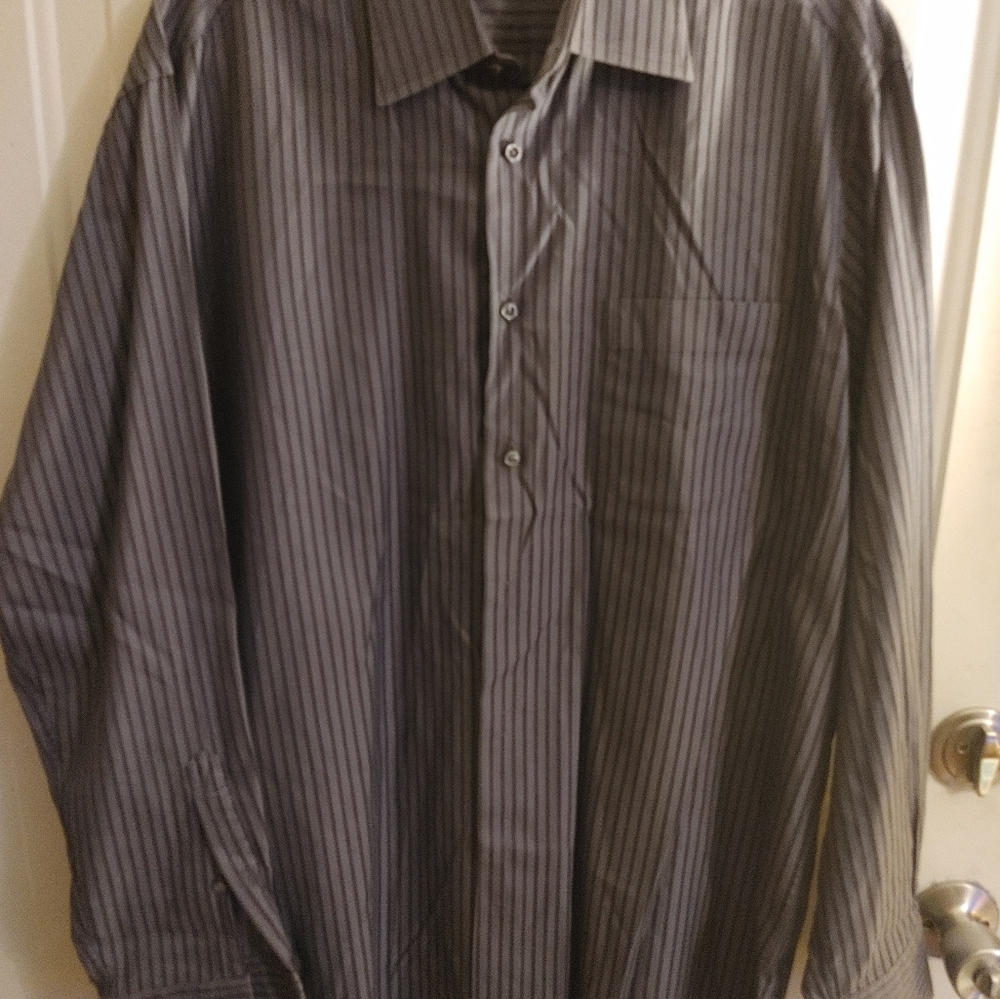 Hugo Boss Long Sleeve Mens Gray Striped Button Up Sharp Fit 16 34-36